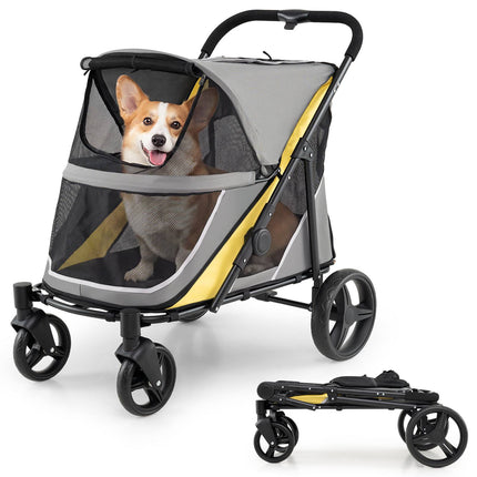 Heavy Duty Dog Stroller with Foot Brake, Yellow, 220 lbs Capacity