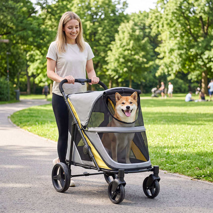 Heavy Duty Dog Stroller with Foot Brake, Yellow, 220 lbs Capacity