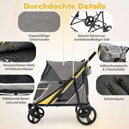 Heavy Duty Dog Stroller with Foot Brake, Yellow, 220 lbs Capacity