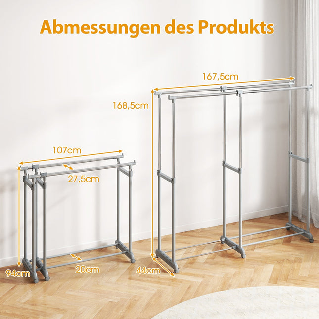 Schwerlast-Kleiderständer mit Doppelstange, höhen- und breitenverstellbar
