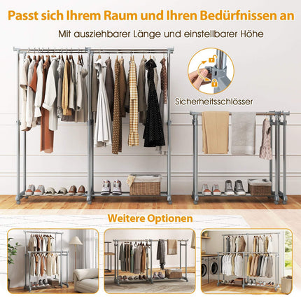 Schwerlast-Kleiderständer mit Doppelstange, höhen- und breitenverstellbar