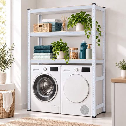 Heavy-Duty Double Washing Machine Shelf, Two Machines, White, 200 kg per Shelf