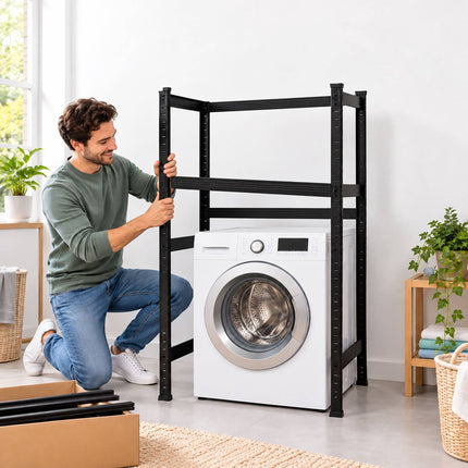 Heavy-Duty Laundry Shelf for Washing Machine, Black Steel – 200 kg per Shelf