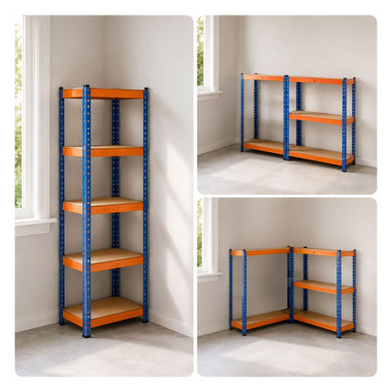 Heavy-Duty Metal Shelving Unit with 5 Adjustable Shelves, 875 kg, Blue-Orange