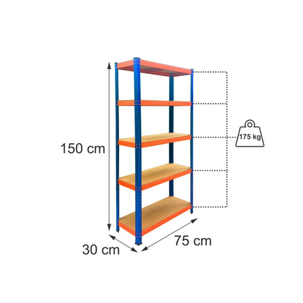 Heavy-Duty Metal Shelving Unit with 5 Adjustable Shelves, 875 kg, Blue-Orange