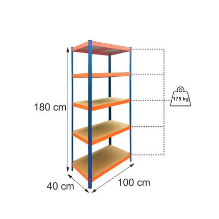 Heavy-Duty Metal Shelving Unit with 5 Adjustable Shelves, 875 kg, Blue-Orange