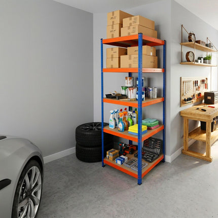 Heavy-Duty Metal Shelving Unit with 5 Adjustable Shelves, 875 kg, Blue-Orange