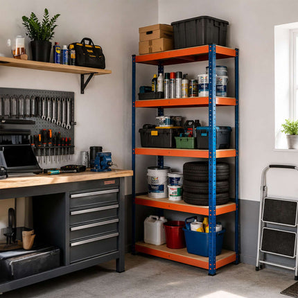 Heavy-Duty Metal Shelving Unit with 5 Adjustable Shelves, 875 kg, Blue-Orange