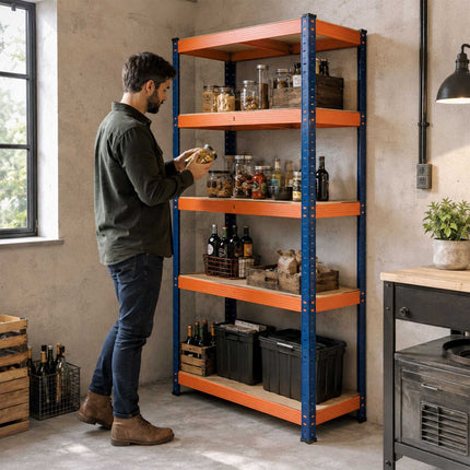 Heavy-Duty Metal Shelving Unit with 5 Adjustable Shelves, 875 kg, Blue-Orange