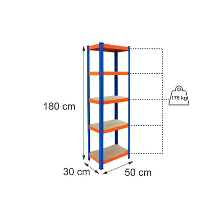 Heavy-Duty Metal Shelving Unit with 5 Adjustable Shelves, 875 kg, Blue-Orange