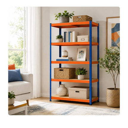 Heavy-Duty Metal Shelving Unit with 5 Adjustable Shelves, 875 kg, Blue-Orange