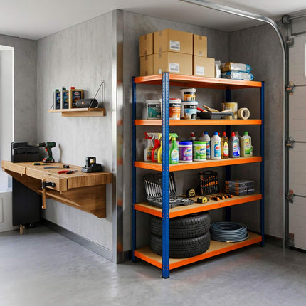 Heavy-Duty Metal Shelving Unit with 5 Adjustable Shelves, 875 kg, Blue-Orange