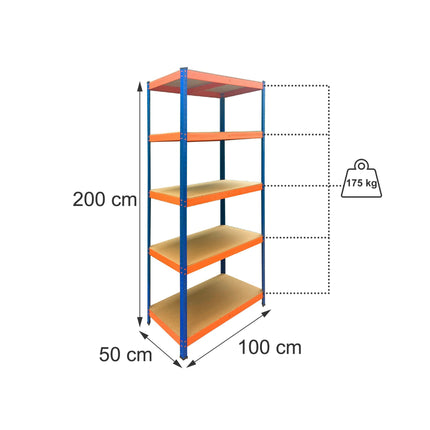 Heavy-Duty Metal Shelving Unit with 5 Adjustable Shelves, 875 kg, Blue-Orange