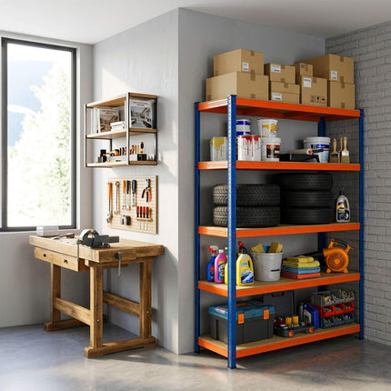 Heavy-Duty Metal Shelving Unit with 5 Adjustable Shelves, 875 kg, Blue-Orange