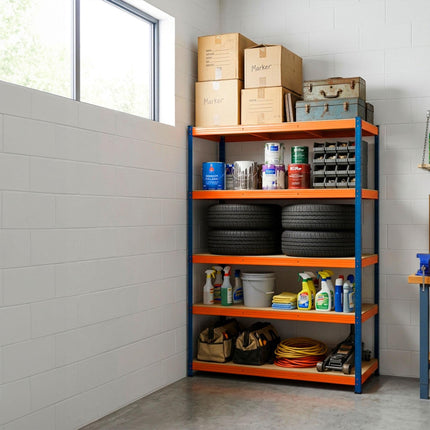 Heavy-Duty Metal Shelving Unit with 5 Adjustable Shelves, 875 kg, Blue-Orange