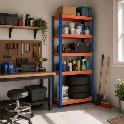 Heavy-Duty Metal Shelving Unit with 5 Adjustable Shelves, 875 kg, Blue-Orange