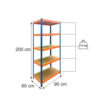 Heavy-Duty Metal Shelving Unit with 5 Adjustable Shelves, 875 kg, Blue-Orange