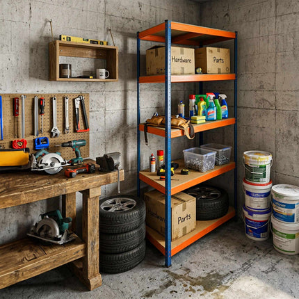 Heavy-Duty Metal Shelving Unit with 5 Adjustable Shelves, 875 kg, Blue-Orange