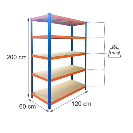 Heavy-Duty Metal Shelving Unit with 5 Adjustable Shelves, 875 kg, Blue-Orange
