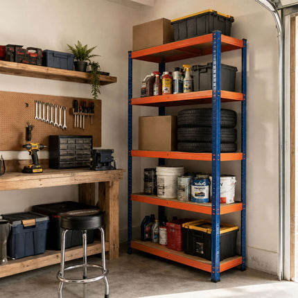 Heavy-Duty Metal Shelving Unit with 5 Adjustable Shelves, 875 kg, Blue-Orange