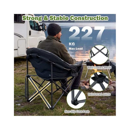 Heavy-Duty Padded Folding Camping Chair 227 kg, Grey, Carry Bag