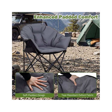 Heavy-Duty Padded Folding Camping Chair 227 kg, Grey, Carry Bag