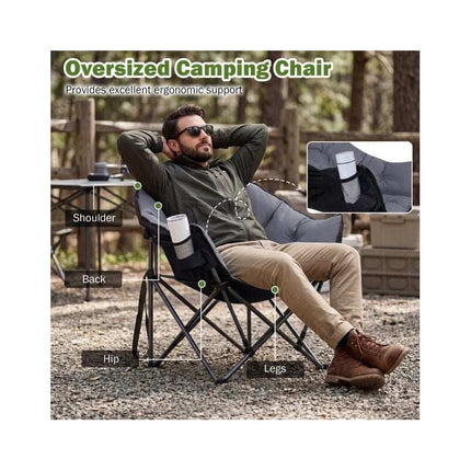 Heavy-Duty Padded Folding Camping Chair 227 kg, Grey, Carry Bag