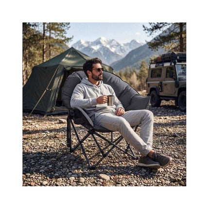 Heavy-Duty Padded Folding Camping Chair 227 kg, Grey, Carry Bag