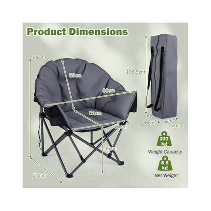 Heavy-Duty Padded Folding Camping Chair 227 kg, Grey, Carry Bag