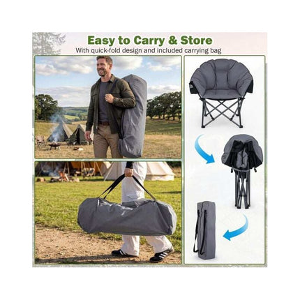 Heavy-Duty Padded Folding Camping Chair 227 kg, Grey, Carry Bag