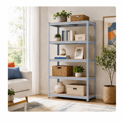 Heavy-Duty Shelving Unit with 5 Adjustable Tiers, 175 kg per Tier, Grey