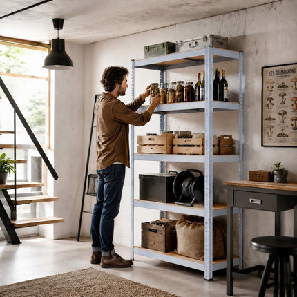 Heavy-Duty Shelving Unit with 5 Adjustable Tiers, 175 kg per Tier, Grey