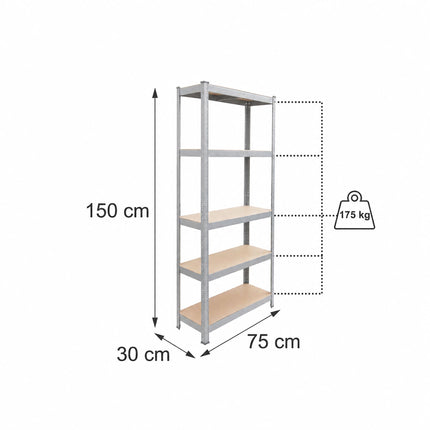 Heavy-Duty Shelving Unit with 5 Adjustable Tiers, 175 kg per Tier, Grey