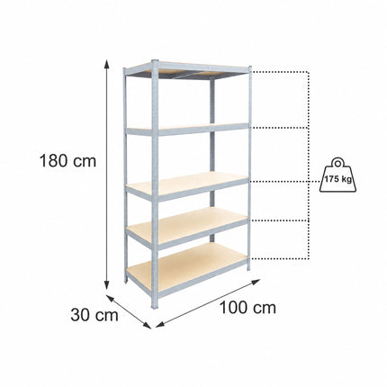 Heavy-Duty Shelving Unit with 5 Adjustable Tiers, 175 kg per Tier, Grey
