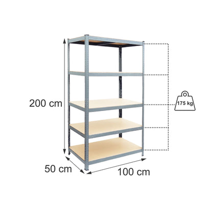 Heavy-Duty Shelving Unit with 5 Adjustable Tiers, 175 kg per Tier, Grey