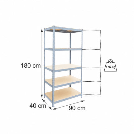 Heavy-Duty Shelving Unit with 5 Adjustable Tiers, 175 kg per Tier, Grey