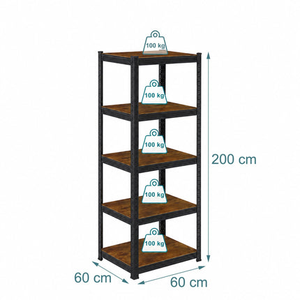 Heavy-Duty Shelving Unit with 5 Shelves, 500 kg, Industrial Style, Black