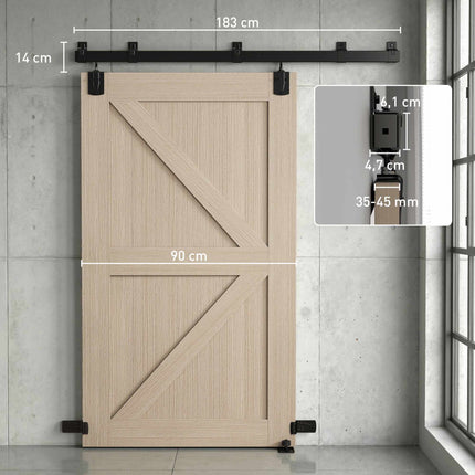Heavy Duty Sliding Door Hardware Set, 183 cm Black Steel