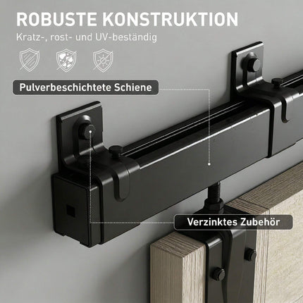 Heavy Duty Sliding Door Hardware Set, 183 cm Black Steel