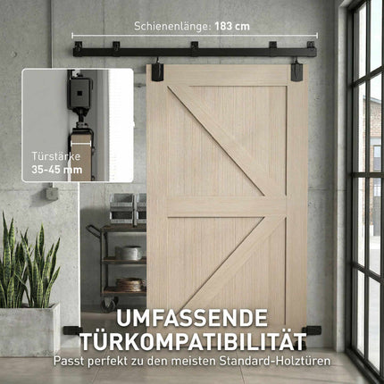 Heavy Duty Sliding Door Hardware Set, 183 cm Black Steel