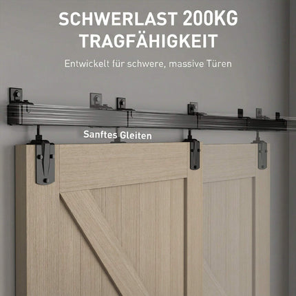 Hochbelastbares Schiebetürbeschlag-Set, 244 cm schwarzer Stahl