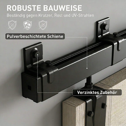 Hochbelastbares Schiebetürbeschlag-Set, 244 cm schwarzer Stahl
