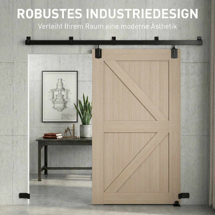 Hochbelastbares Schiebetürbeschlag-Set, 244 cm schwarzer Stahl