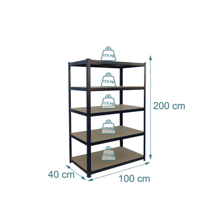 Heavy-Duty Steel Rack, 5 Adjustable Shelves, Black