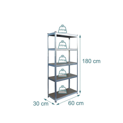 Heavy-Duty Steel Shelving Unit, 5 Tiers, 875 kg Capacity