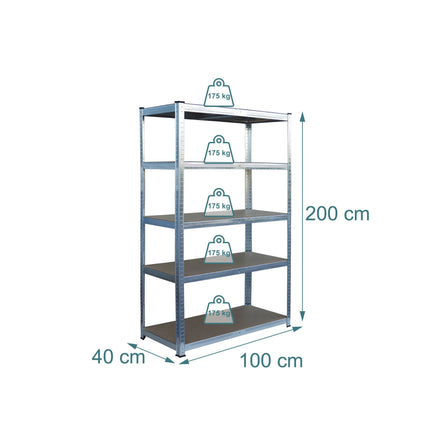 Heavy-Duty Steel Shelving Unit, 5 Tiers, 875 kg Capacity