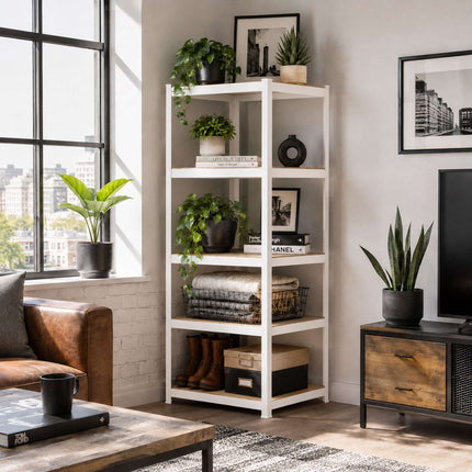 Heavy-Duty Steel Shelving Unit with 5 Adjustable Shelves, White, 875 kg Load