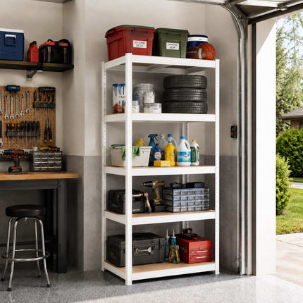 Heavy-Duty Steel Shelving Unit with 5 Adjustable Shelves, White, 875 kg Load