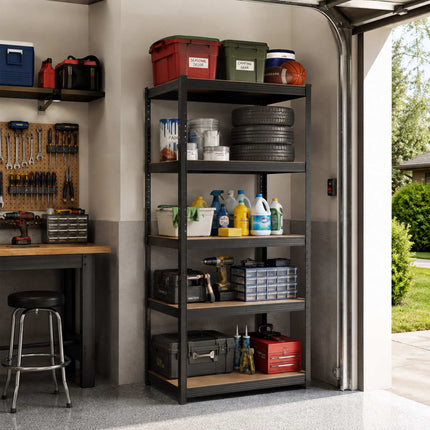 Heavy-Duty Steel Shelving Unit with 5 Adjustable Tiers, 175 kg per Tier, Black