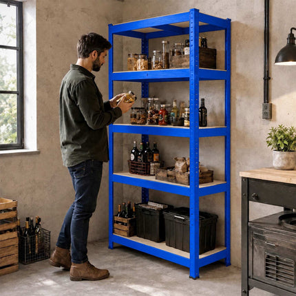 Heavy-Duty Steel Storage Rack with 5 Adjustable Shelves, 175 kg per Shelf, Blue